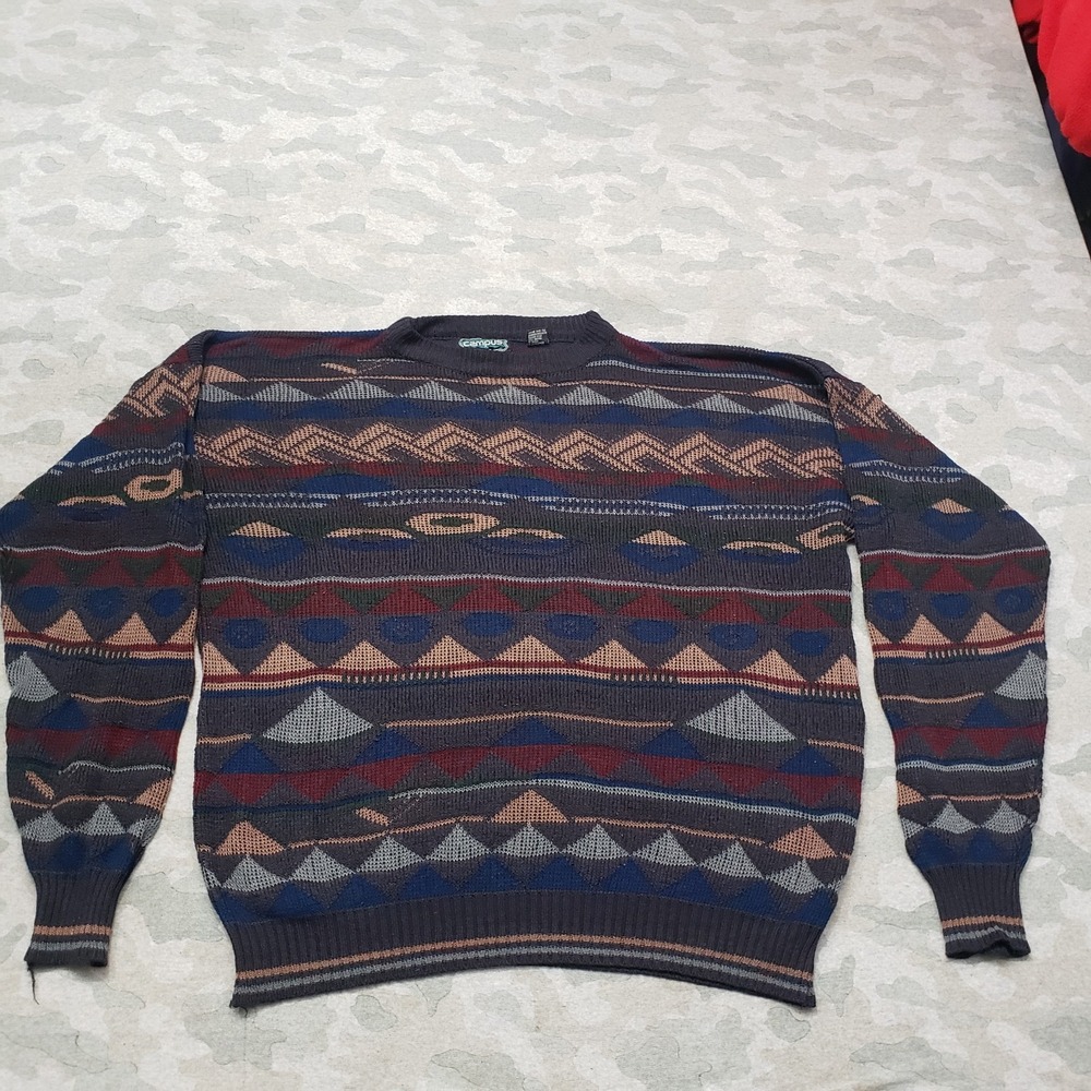 Campus‎ Sweater Mens XL Gray Pullover Long Sleeve Geometric